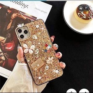 Fashion Glitter Flower Wallet W/camera lenses